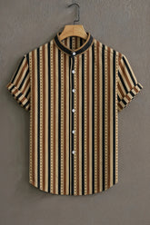 Men's Beige Casual Shirt with Vintage Striped Print