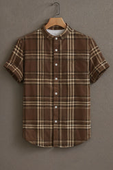 Men's Brown Casual Shirt with Classic Check Print