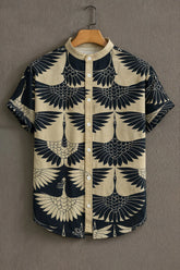 Men's Black Casual Shirt with Crane Print