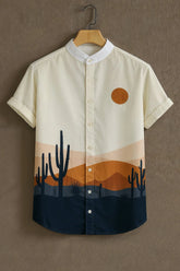 Men's Cream Casual Shirt with Desert Landscape Print