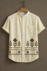 Men's Cream Casual Shirt with Tribal Floral Print