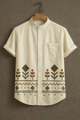 Men's Cream Casual Shirt with Tribal Floral Print