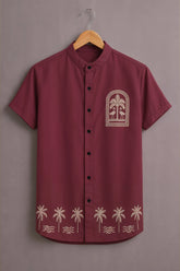 Men's Maroon Palm Print Shirt