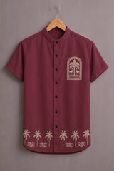 Men's Maroon Palm Print Shirt