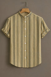Men's Beige Casual Shirt with Ethnic Stripe Print