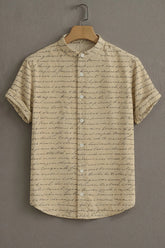 Men's Beige Casual Shirt with Script Print
