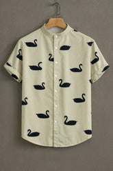 Men's Cream Casual Shirt with Black Swan Print