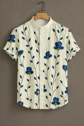 Men's Cream Casual Shirt with Blue Floral Print