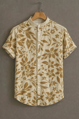 Men's Beige Casual Shirt with Brown Floral Print