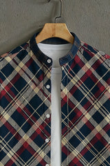 Men's Navy Casual Shirt with Red Check Print