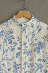 Men's Cream Casual Shirt with Blue Botanical Print