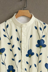 Men's Cream Casual Shirt with Blue Floral Print