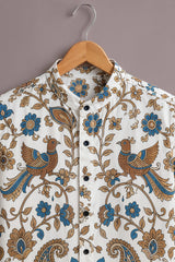 Men's White Paisley Bird Print Shirt