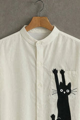 Men's Cream Casual Shirt with Cat Print