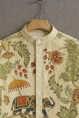Men's Cream Casual Shirt with Royal Elephant Print