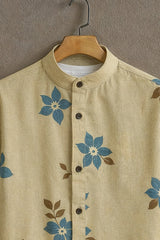 Men's Beige Casual Shirt with Blue Floral Print