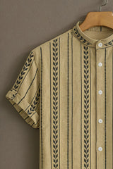 Men's Beige Casual Shirt with Ethnic Stripe Print