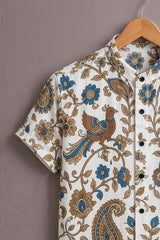Men's White Paisley Bird Print Shirt