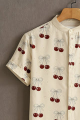 Men's Cream Casual Shirt with Cherry Print