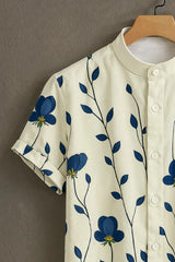 Men's Cream Casual Shirt with Blue Floral Print