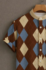 Men's Brown Casual Shirt with Argyle Print