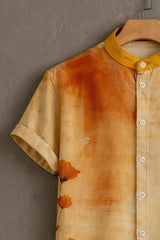 Men's Beige Casual Shirt with Watercolor Floral Print