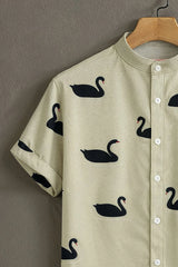 Men's Cream Casual Shirt with Black Swan Print