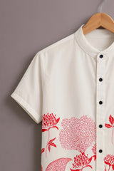 Men's White Floral Designer Half Sleeve Shirt