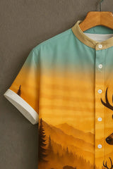 Men's Sunset Deer Print Casual Shirt