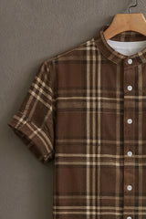 Men's Brown Casual Shirt with Classic Check Print
