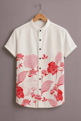 Men's White Floral Designer Half Sleeve Shirt