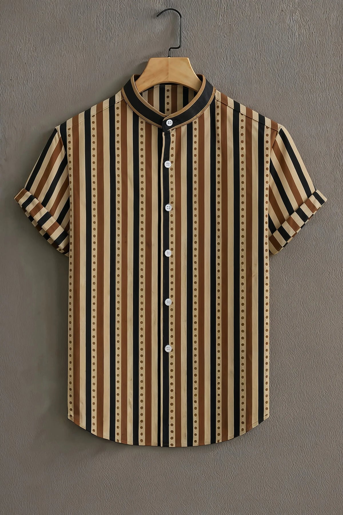 Men's Beige Casual Shirt with Vintage Striped Print