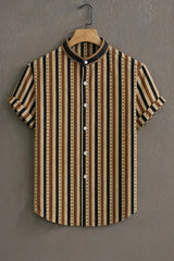 Men's Beige Casual Shirt with Vintage Striped Print