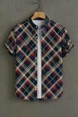 Men's Navy Casual Shirt with Red Check Print