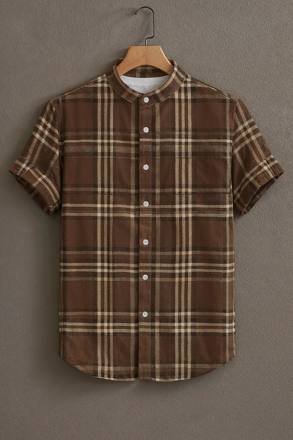 Men's Brown Casual Shirt with Classic Check Print