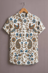 Men's White Paisley Bird Print Shirt