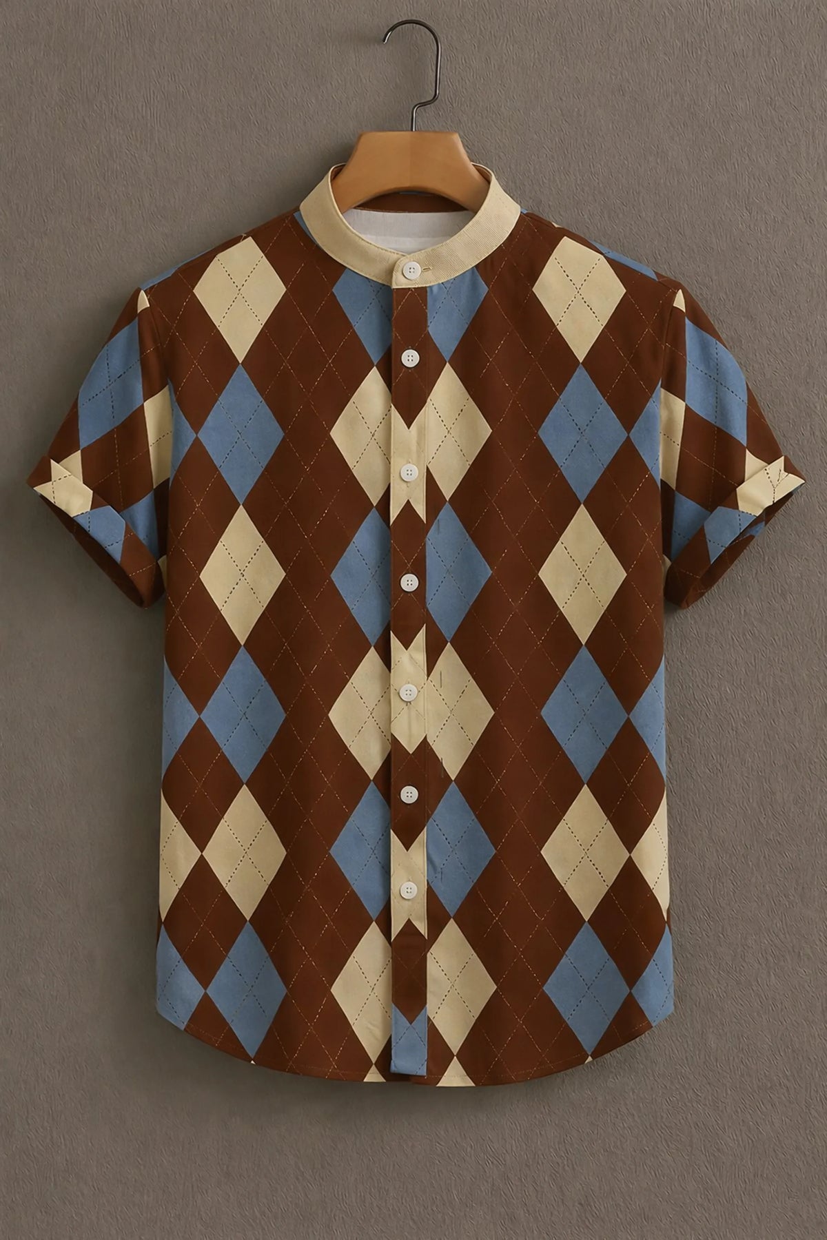 Men's Brown Casual Shirt with Argyle Print