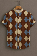 Men's Brown Casual Shirt with Argyle Print