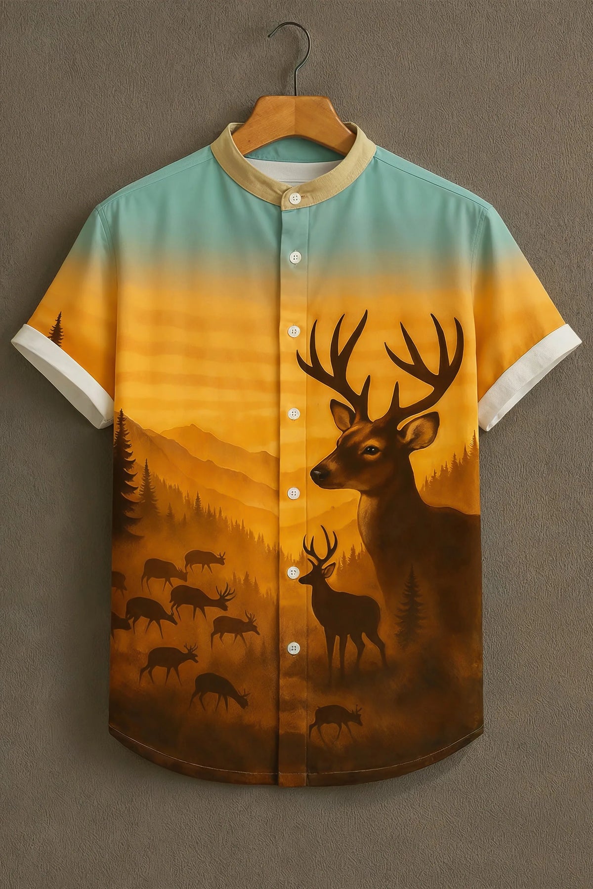 Men's Sunset Deer Print Casual Shirt
