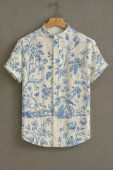 Men's Cream Casual Shirt with Blue Botanical Print