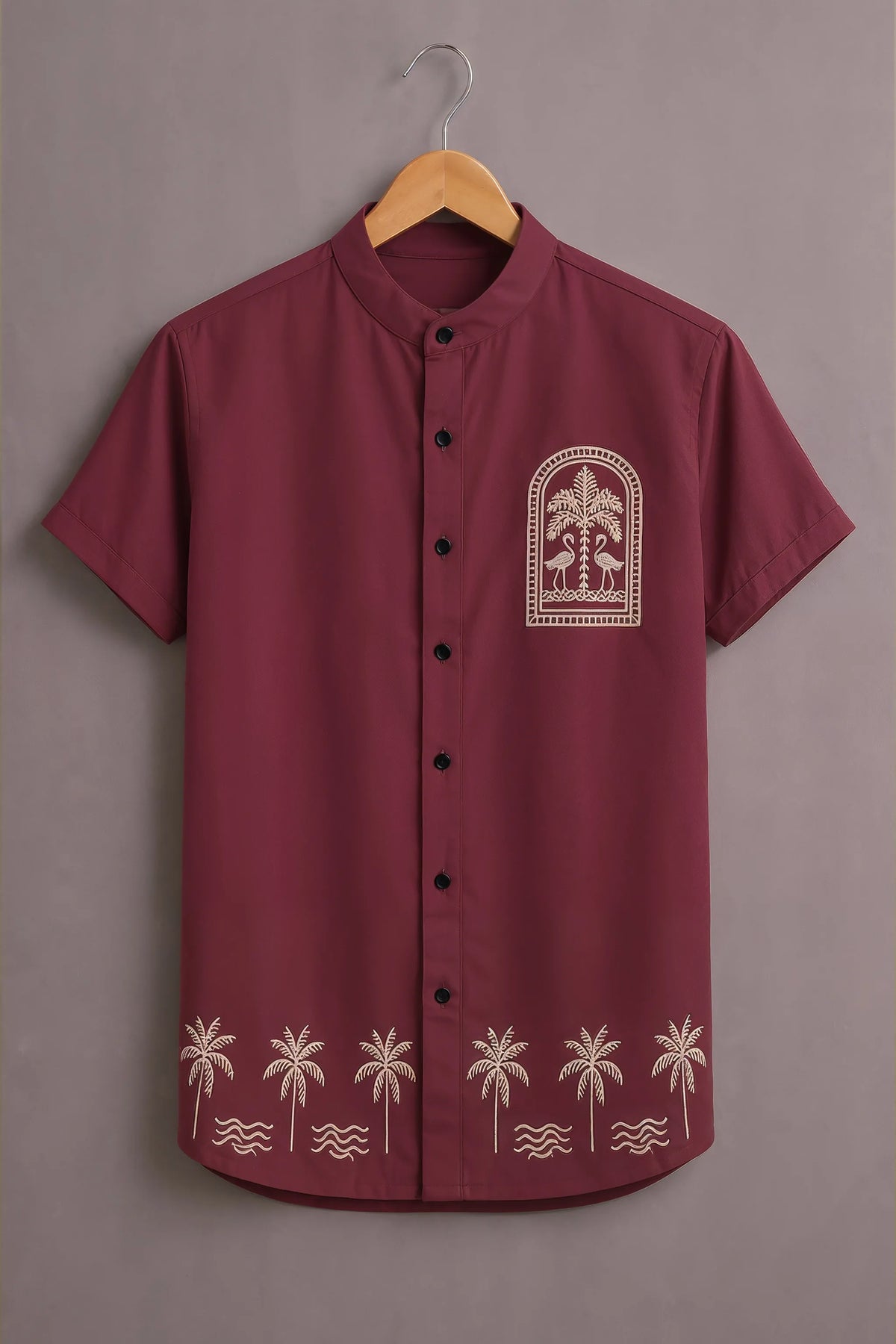Men's Maroon Palm Print Shirt