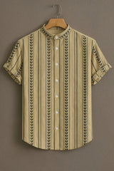 Men's Beige Casual Shirt with Ethnic Stripe Print