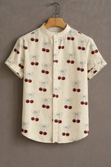 Men's Cream Casual Shirt with Cherry Print