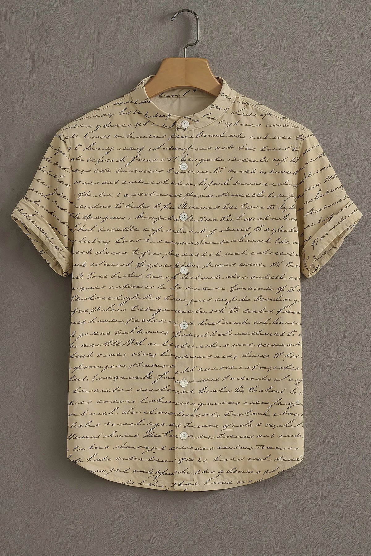 Men's Beige Casual Shirt with Script Print
