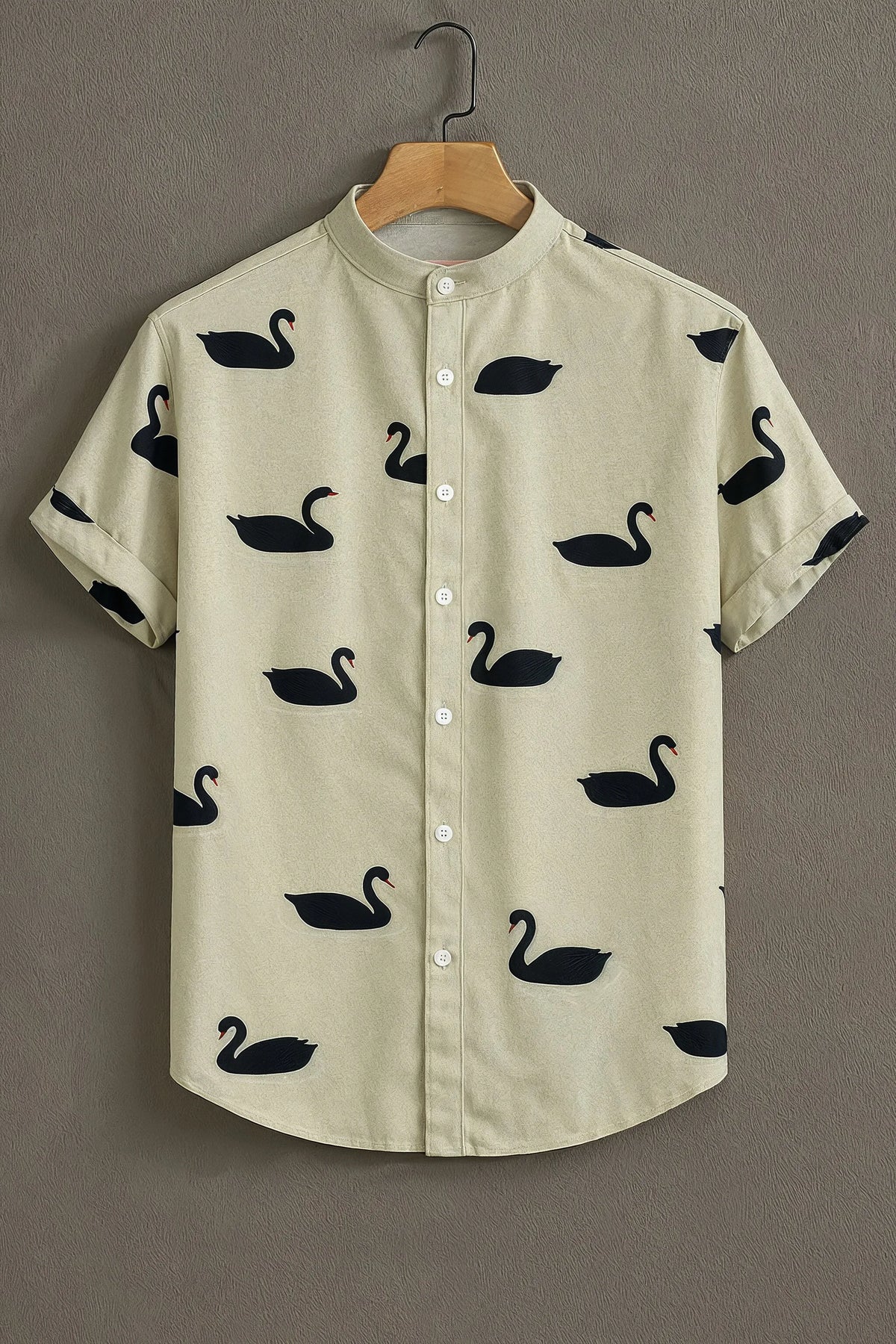Men's Cream Casual Shirt with Black Swan Print