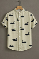 Men's Cream Casual Shirt with Black Swan Print