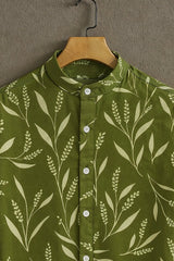 Men's Green Casual Shirt with Leaf Print