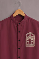 Men's Maroon Palm Print Shirt