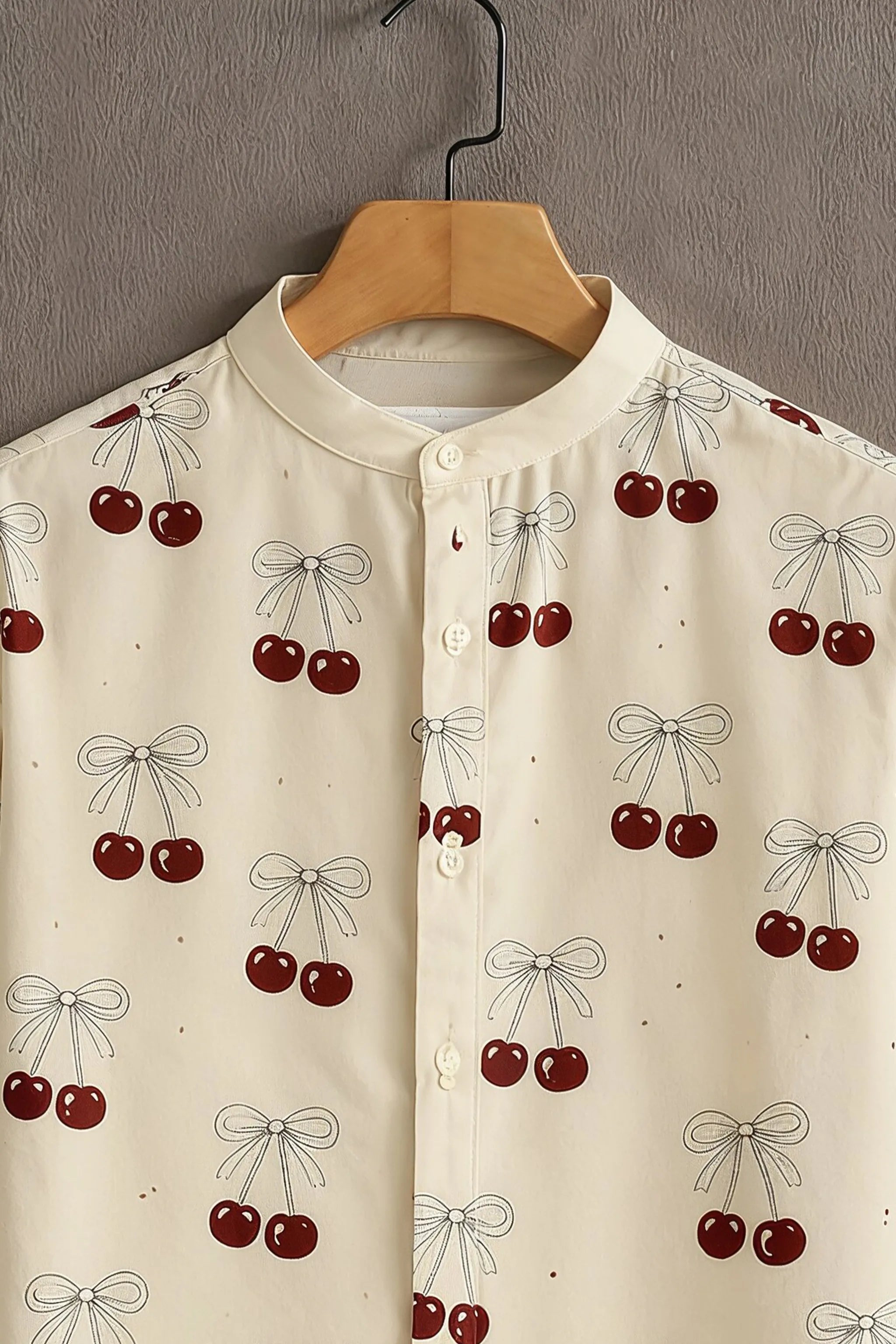 Men's Cream Casual Shirt with Cherry Print