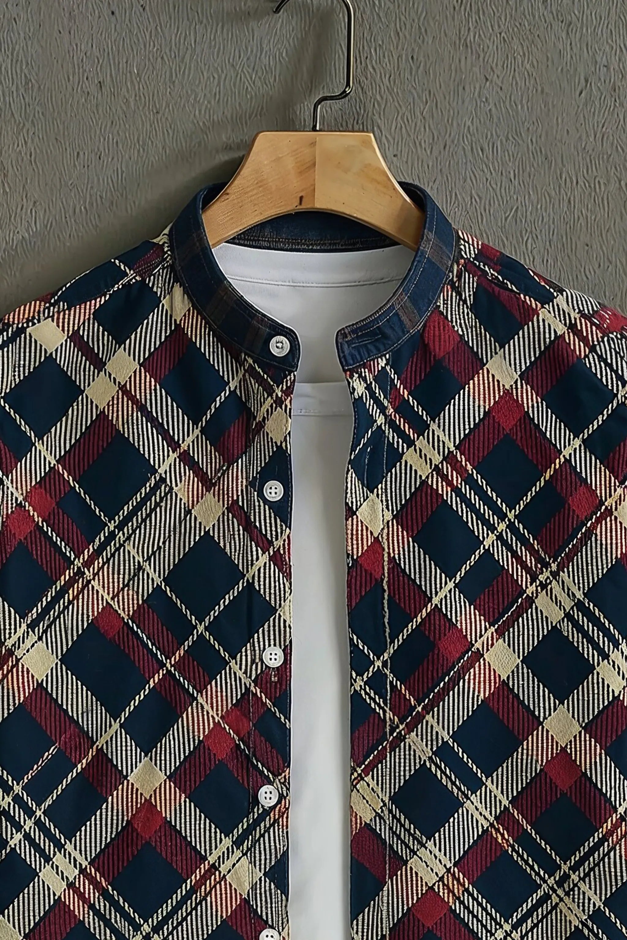 Men's Navy Casual Shirt with Red Check Print